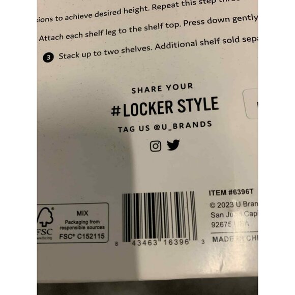 U Brands 2 Way Adjustable Locker Shelf  White 8.375” to 13.75” Varying Heights - Picture 2 of 3